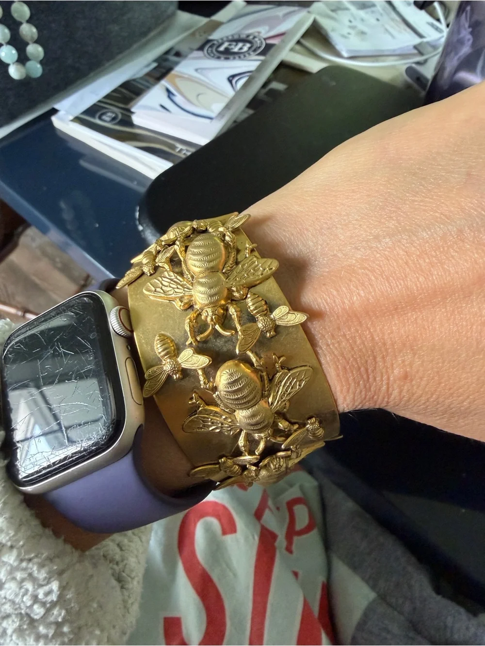 Gold Insect Embellished Cuff Bracelet - Picture 4 of 6